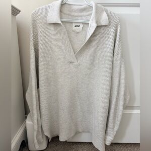 Aerie Light Grey Waffle Collared Sweater